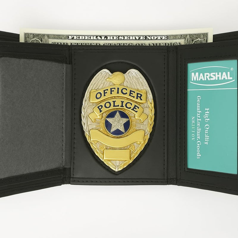 Marshal RFID Genuine Leather Trifold Badge Holder Wallet Black, Police Badge Holder - Image 3